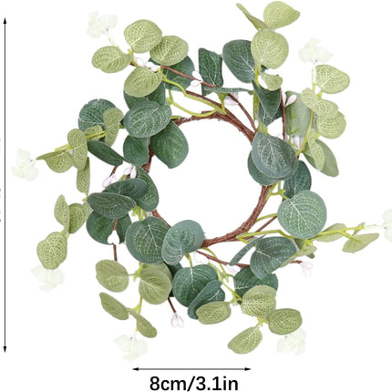 4pcs Pillar Candle Rings Wreaths, Artificial Eucalyptus Leaves Mini Wreaths Greenery Boho Candleholders, Rustic Farmhouse Decorative Wreath for Easter Christmas Wedding Home Table Decor(Green)