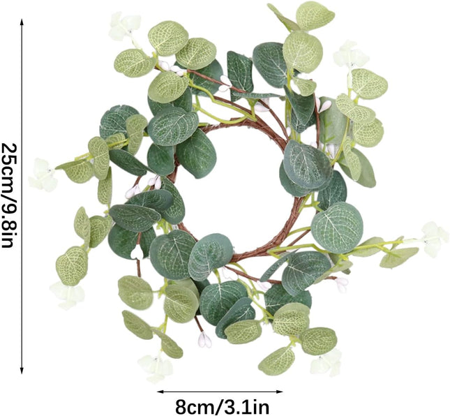 4pcs Pillar Candle Rings Wreaths, Artificial Eucalyptus Leaves Mini Wreaths Greenery Boho Candleholders, Rustic Farmhouse Decorative Wreath for Easter Christmas Wedding Home Table Decor(Green)