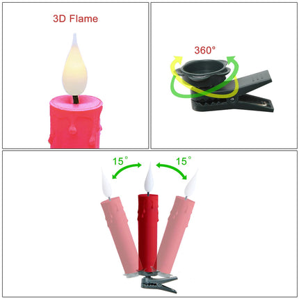 LED Taper Candles Pack of 10 Flameless 3D Flickering Taper Candles Battery Operated Taper Christmas Tree Candles Lights with Timer,Remote and Clips for Indoor and Outdoor Home Holiday Decorations