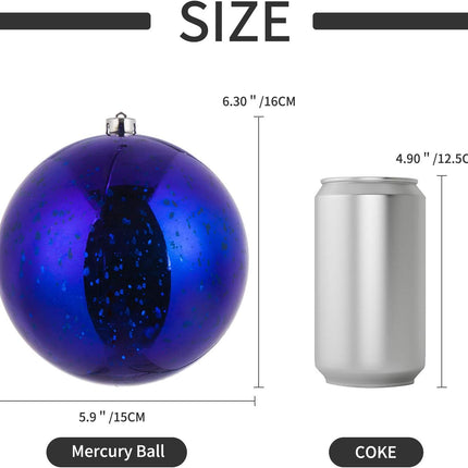 Sunshine Shiny Christmas Ball Ornaments,Giant Hanging Christmas Tree Ornament Decorations for Holiday, Extra Large Shatterproof Retro Mercury Balls Set (Blue, 6inch)