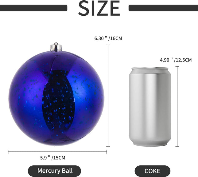 Sunshine Shiny Christmas Ball Ornaments,Giant Hanging Christmas Tree Ornament Decorations for Holiday, Extra Large Shatterproof Retro Mercury Balls Set (Blue, 6inch)