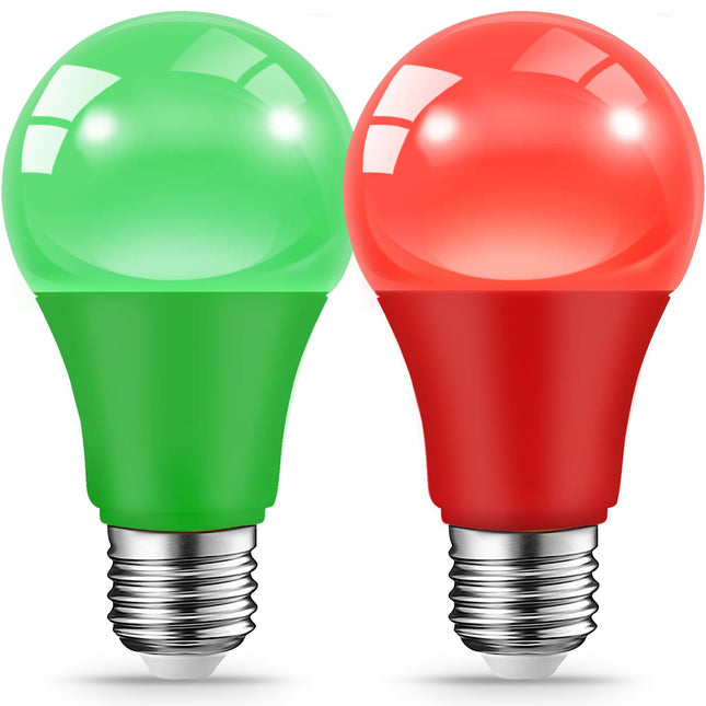 Red Green Light Bulbs for Christmas, 9W(60W Equivalent) E26 Base Red Green Bulb for Christmas Halloween,Wedding,Party,Bar,Porch,Holiday Lighting,Home Decor, 2-Pack (Red + Green)