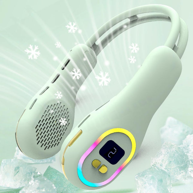 Neck Fan Wearable Hands Free Bladeless Neck Fan Led Colored Light 3 Speed 360° Wind Direction Adjustment Rechargeable Portable