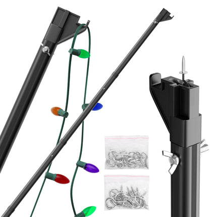 addlon Telescopic Extension Pole for Hanging Christmas Lights and Mounting Screw Hooks,5.5FT Christmas Light Hanger Poles with Utility Hook for String Lights and Birdfeeders Installation