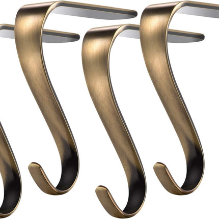 Boao 4 Pcs Christmas Stocking Holders Metal Mantel Stockings Hangers Classic Shelf Heavy Duty Stocking Garland Hangers for Counter Tables Window Fireplace Xmas Party Decoration (Bronze)