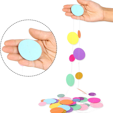 Outus 10 Pieces Colorful Paper Round Garland Christmas Candy Garland Hanging Rainbow Dots Confetti Garland Streamers Backdrop for Birthday Candyland Cake Sprinkles Wedding Trunk or Treat Party