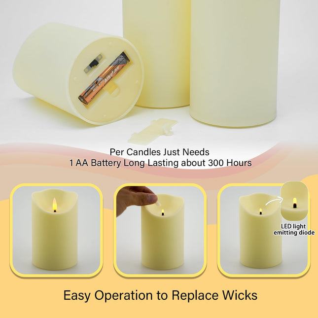 Flameless Candles with Remote, Battery Operated Flickering Flameless Candles, LED Candles with Timer 2/4/6/8H, with Realistic LED Candles Set of 9 (D3 x H 3" 4" 5" 6" 7") (Ivory)
