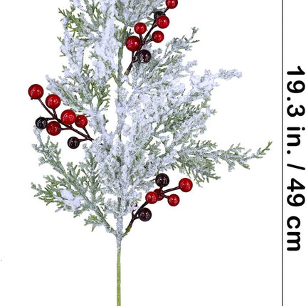 Winlyn 6 Pcs Snowy Artificial Cedar Picks with Red Berries Frosted Faux Cedar Sprays Christmas Cedar Greenery Branches Stems for Christmas Tree Wreath Floral Arrangement Vase Winter Holiday Décor