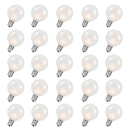 G40 Replacement Light Bulbs Frosted Wihte Globe Light Bulbs, 5W Incandescent Bulbs Fits E12/C7 Candelabra Screw Base for Indoor Outdoor Decorative, Pack of 25