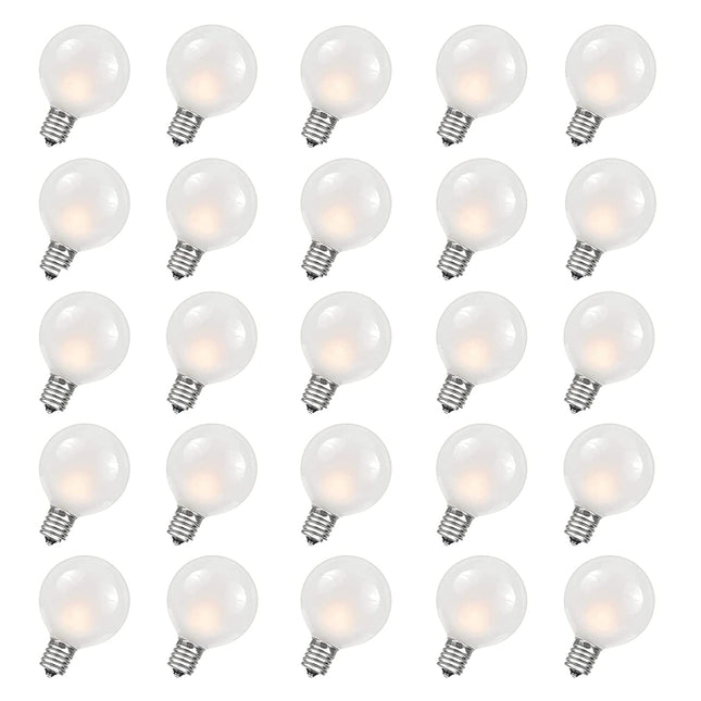 G40 Replacement Light Bulbs Frosted Wihte Globe Light Bulbs, 5W Incandescent Bulbs Fits E12/C7 Candelabra Screw Base for Indoor Outdoor Decorative, Pack of 25