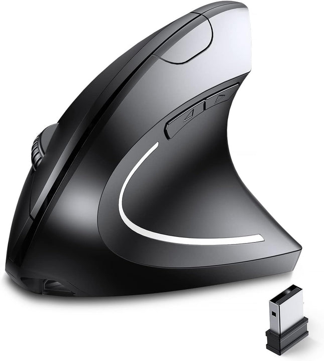 Ergonomic Mouse Wireless,Rechargeable Vertical Mouse with USB Receiver,6 Buttons 800/1200/1600 Computer Mouse for Laptop PC(Right Hand,Black)