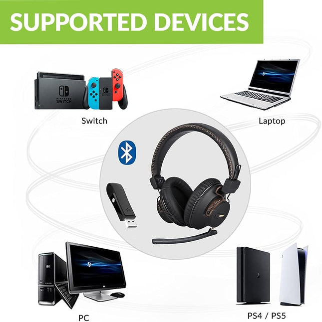 Avantree DG59M - Bluetooth Headphones with Mic for PS5 & PS4, Wireless Headset with USB Adapter for PC, Laptop, Computer, Gaming & Working from Home, Support in-Game Audio, 40hrs Play Time