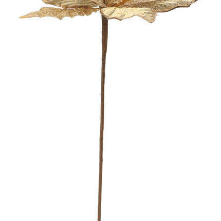 Briful 12'' Large Heads Christmas Glitter Poinsettia Flowers Christmas Tree Ornaments Set of 4 Artificial Flowers with Long Stems for Xmas Tree Party DIY Holiday Decorations,Gold