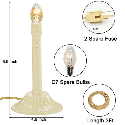 1 Light Christmas Window Candle,2 Pack Flameless Electric Christmas Candle Lights with 4 C7 Clear Bulbs(2 Spare), Plug in Electric Candles for Indoor Window Table Party Christmas Decorotions, Ivory