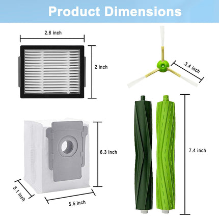 Parts Accessories For Irobot Roomba I3 I3+ I1 I1+ I7 I7+ I4+ I5 I5+ J5 J5+ I6 I6+ I8 I8+ I2 J7 E5 E6 E7 I&J&E Series Vacuum Cleaner, 1 Roller Brushes,4 Filters,4 Side Brushes,6 Vacuum Bags