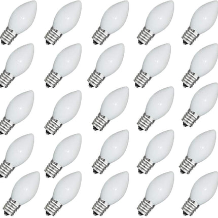 GOOTHY 25 Pack C7 White Replacement Bulbs, Ceramic C7 White Light Bulbs for Christmas Outdoor Patio Indoor String Lights, C7/E12 Candelabra Base, 5 Watt Night Light Bulbs- White