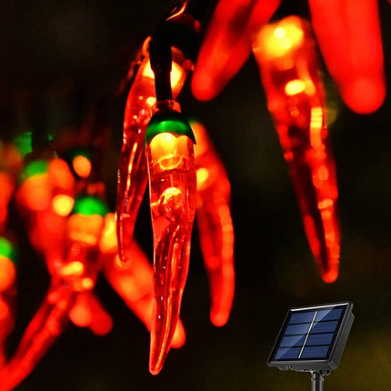 23FT 50LED Garden Solar Christmas Lights Outdoor, Red Chili Pepper String Lights-Waterproof LED Kitchen Christmas Solar Decorative Lights for Tree, Lawn, Patio, Yard, Home, Party, Porch Decor