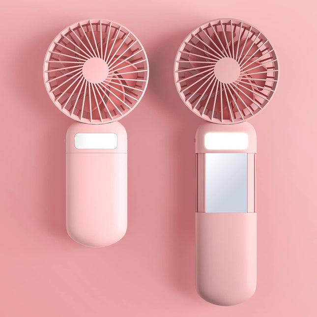 Mini Handheld Fan, Portable Fan Battery Operated, Small Personal Fan Usb Rechargeable, 3 Speed Adjustable Hand Fan With Mirror