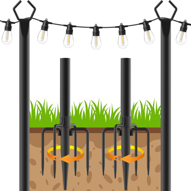 2 Pack 10Ft String Light Poles,Light Poles for Outside String Lights,Outdoor Light Poles with Fork,Metal Poles Stand for Patio,Backyard,Deck