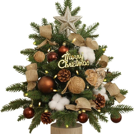 Christmas Tree for Tabletop Decoration, Mini Artificial Christmas Tree with Hanging Ornaments and Presents for Year Holiday Home Decorations
