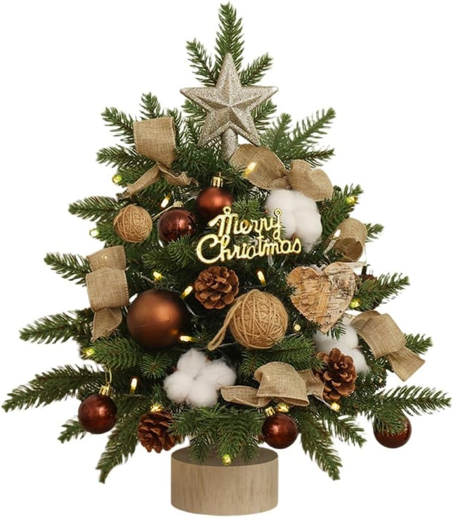 Christmas Tree for Tabletop Decoration, Mini Artificial Christmas Tree with Hanging Ornaments and Presents for Year Holiday Home Decorations