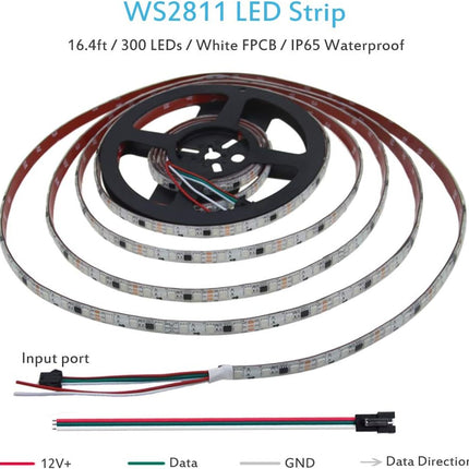 ALITOVE WS2811 Addressable RGB LED Strip 12V Programmable LED Pixel Strip Lights 16.4ft 300 LEDs Dream Color Digital LED Flexible Rope Light Waterproof IP65 with 3M VHB Heavy Duty Self-Adhesive Back