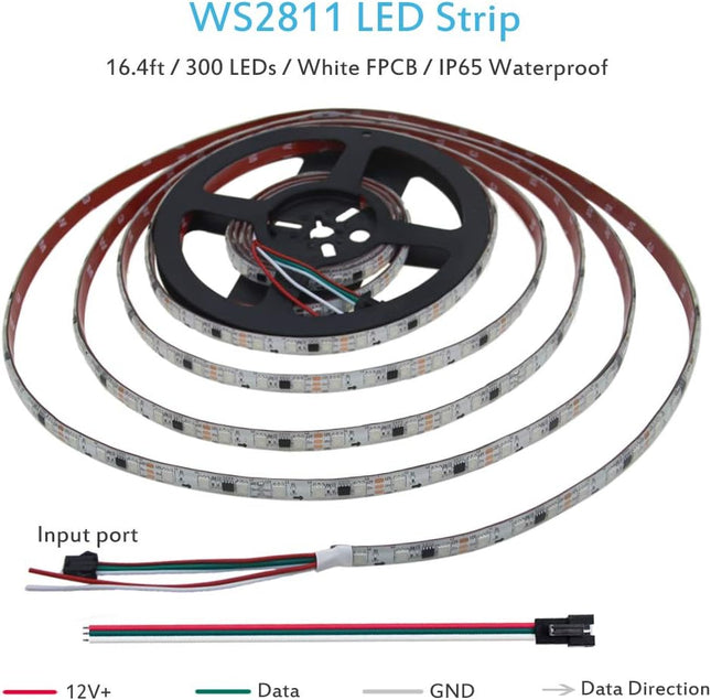 ALITOVE WS2811 Addressable RGB LED Strip 12V Programmable LED Pixel Strip Lights 16.4ft 300 LEDs Dream Color Digital LED Flexible Rope Light Waterproof IP65 with 3M VHB Heavy Duty Self-Adhesive Back