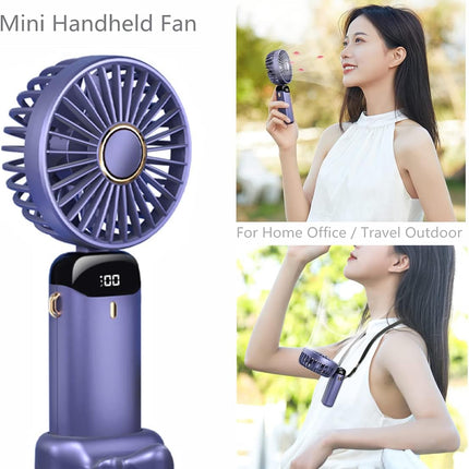 Handheld Portable Fan,Mini Personal Foldable Hand Fan,4000Mah Battery Operated,Usb Rechargeable,5 Adjustable Speeds Desk Table