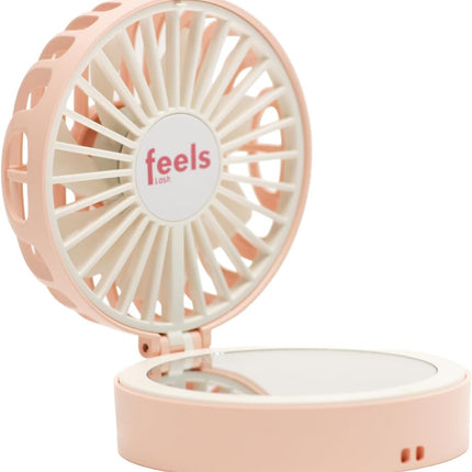 Compact Mini Fan Mirror Handheld Portable Usb Rechargeable Adjustable Speed Fan For Eyelash Extensions Makeup Travel Powder Pink