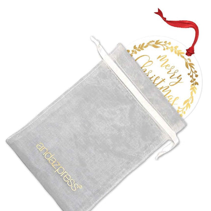 Andaz Press Family Round Metal Christmas Ornament, Merry Christmas Goddaughter , Gold Holiday Wreath, 1-Pack, Includes Ribbon and Bag Goddaughter Ornament Godchild Ornament