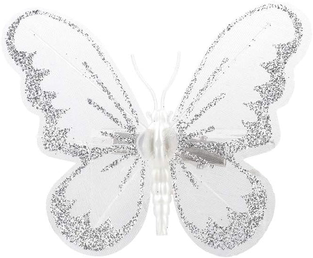 Firlar Christmas Glitter Butterfly Ornament, 24 Pcs DIY Craft Butterfly Clip on Christmas Tree Ornaments Simulation Butterfly for Xmas Tree Wreaths Party Wedding Decor