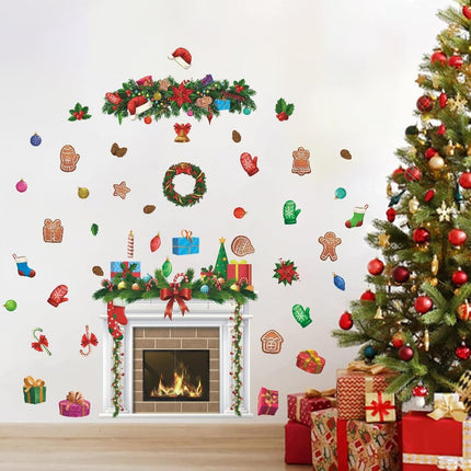 IARTTOP Christmas Fireplace Bulletin Board Decal Christmas Fireplace Wall Decal Christmas Holiday Fireplace Background Decoration Christmas Stocking Candle Wreath for Christmas Home Party Decor