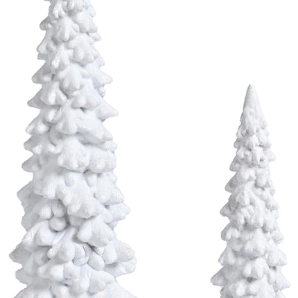 Resin White Christmas Tree Figurines, 2Pcs Small Christmas Tree for Tabletop, Decorative Christmas Tree Set with Glitter, Mini Xmas Trees for Mantle Indoor Decor, DIY Winter Village