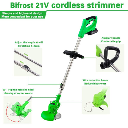 21V Cordless String Trimmer Grass Trimmer Garden Edger Tool for Lawn Trimming, Lawn Care, with 2 Li-ion Battery and Charger,red