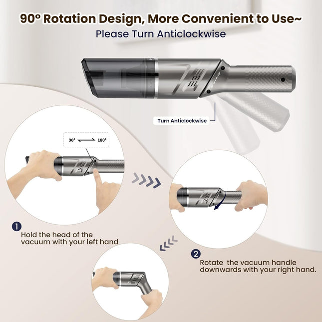 Car Vacuum Mini Vacuum Handheld Vacuum Cordless,120W Car Vacuum Cleaner High Power 90° Rotatable Handle Rechargeable Hand Vacuum Cordless Dry Wireless Portable Handheld Car Vacuum For Homecaroffice