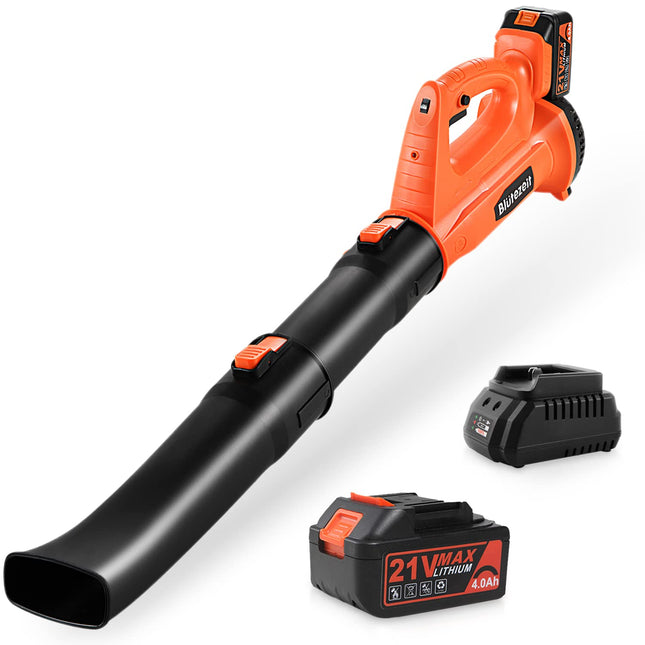Blütezeit Cordless Leaf Blower, 21V Battery Powered Electric Leaf Blower 320CFM 150MPH (4.0Ah Battery & Charger Included), 6 Variable Speeds, Lightweight for Lawn Care, Snow, Yard, Debris and Dust
