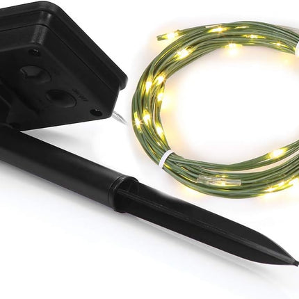 Short Mini Garden Lights Solar Powered Waterproof Fairy Lights Outdoor Garden String, Green Wire, Warm White,5m 50LEDs,2 Pack