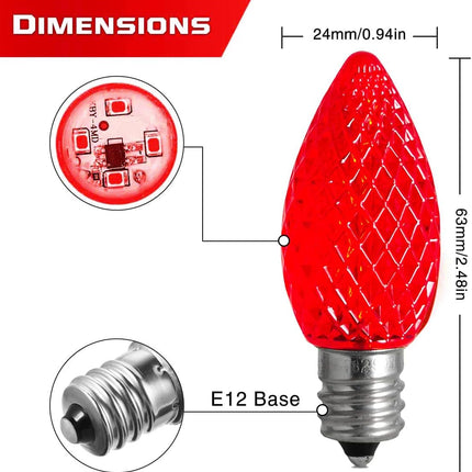 Replacement c7 LED Light Bulbs Shatterproof C7 Led Light Bulbs 1W Mini Bulb Candelabra E12 Base Decor Red Green Orange Purple Light Bulb, String Lights, Window Indoor Outdoor (Red Green, 50 Pack)