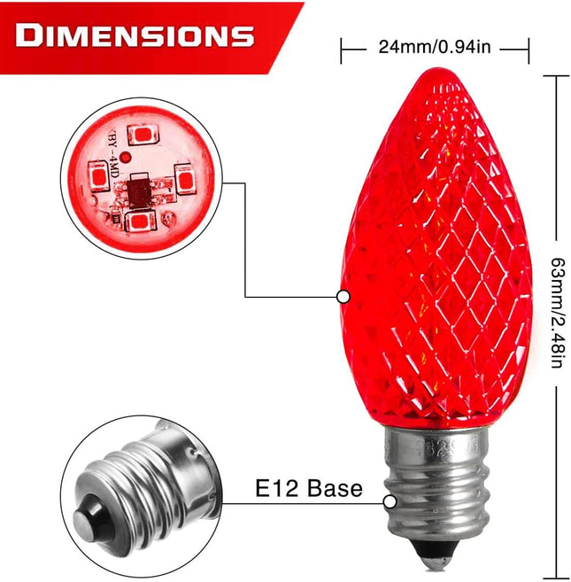 Replacement c7 LED Light Bulbs Shatterproof C7 Led Light Bulbs 1W Mini Bulb Candelabra E12 Base Decor Red Green Orange Purple Light Bulb, String Lights, Window Indoor Outdoor (Red Green, 50 Pack)