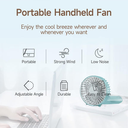 Handheld Fan, Mini Portable Foldable Fan, Pocket Battery Rechargeable Hand Fan, For Travelling And Eyelash Fan 2000AhCyan