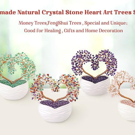 GEHECRST Healing Crystal Heart Tree Handmade Amethyst Rose Quartz Aquamarine Crystal Gemstone Money Tree Stone Tree Feng Shui Ornament for Home Office Desk Decor s for Mom Women Christmas