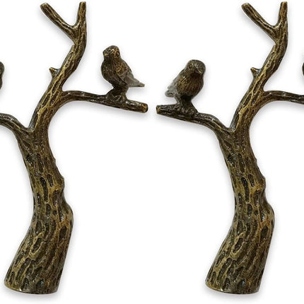 Royal Designs Small Birds in Tree 3" Lamp Finial for Lamp Shade, Antique Brass - Set of 2