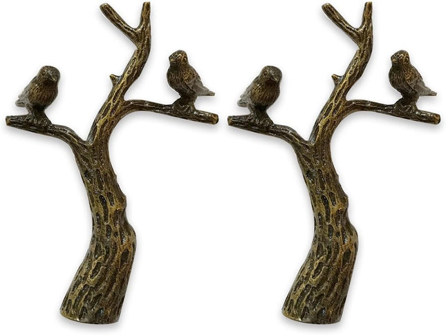 Royal Designs Small Birds in Tree 3" Lamp Finial for Lamp Shade, Antique Brass - Set of 2