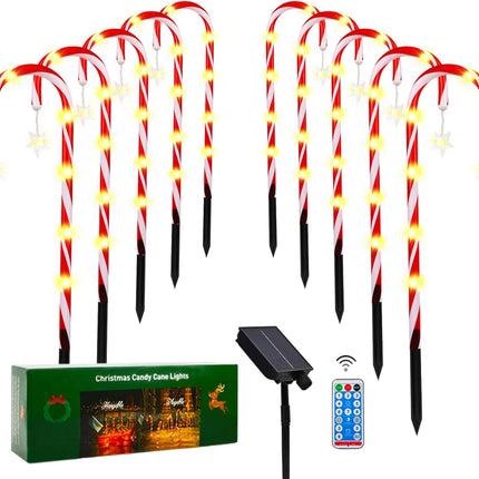 Christmas Decorations 10 Pack 22" Solar Christmas Candy Cane Lights Waterproof,Christmas Lights Outdoor Pathway with 8 Modes,Outdoor Christmas Decorations Outside for Walkway Yard Garden/Pathway