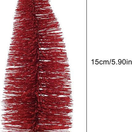 IUIBMI 9 PCS Mini Sisal Christmas Trees 6 Inch Small Artificial Christmas Sisal Snow Frost Trees with Wooden Bases, Miniature Bottle Brush Trees for Xmas Holiday Party Home Tabletop Tree Decor, White