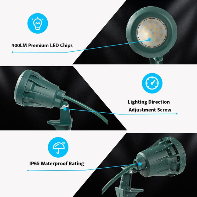 Outdoor LED Spotlights with RGB 4 Multicolor Lenses, 180 Degree Rotatable Lamphead, 120V Spotlight for Yard, Flag, Halloween and Christmas Decor, 6FT Extension Cord, 400LM 5000K, ETL Listed, 2Pack