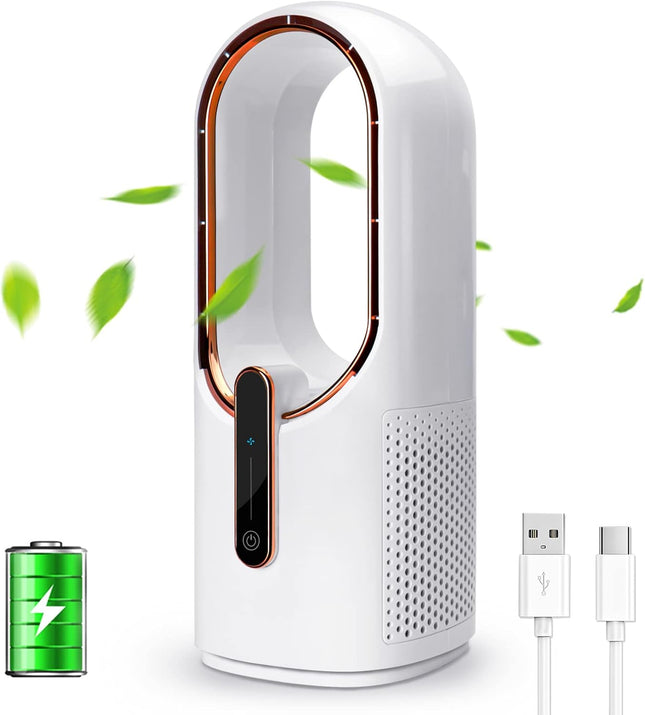 Conbola Desk Fan Portable, Battery Operated,Quiet Desktop Fan Bladeless With 3 Cooling Speeds, 11.8 Inch Touch Control Personal