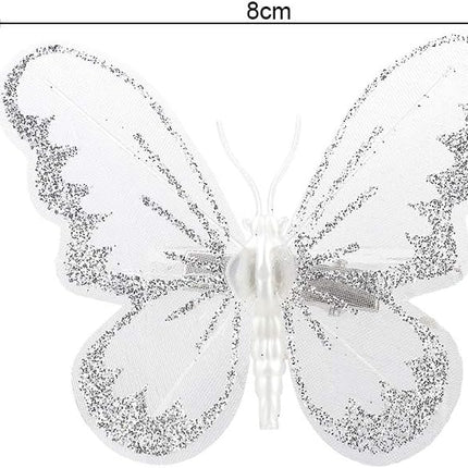 Firlar Christmas Glitter Butterfly Ornament, 24 Pcs DIY Craft Butterfly Clip on Christmas Tree Ornaments Simulation Butterfly for Xmas Tree Wreaths Party Wedding Decor