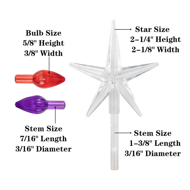 Replacement Lights Bulbs for Ceramic Christmas Tree National Artcraft Ornaments for Ceramic Tree Accessories, Flame Shape Light up Medium Twist, 3 Stars 105 PC Included, Assorted Colors