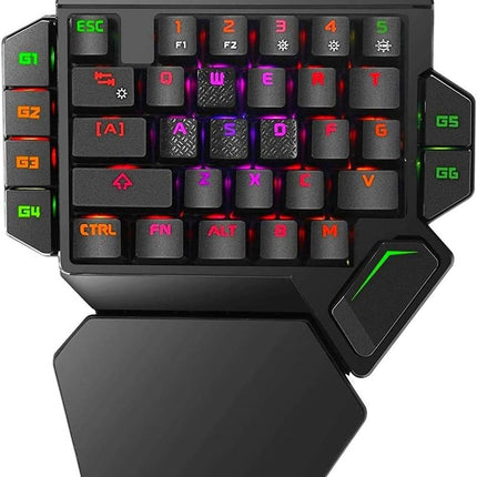 RGB One Handed Mechanical Gaming Keyboard,Colorful Backlit Professional Gaming Keyboard with Wrist Rest Support,USB Wired Single Hand Mechanical Keyboard for Game